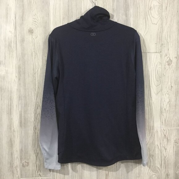 The CALIA Cotton Blue Warm Mock Neck Ombre' Long Sleeve Fitted Fitness Shirt XL - Picture 2 of 9